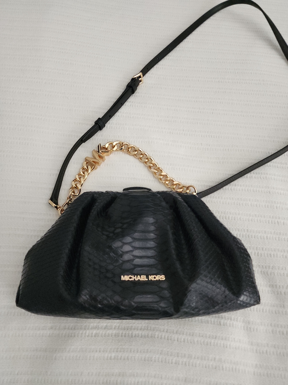 Like New Michael Kors Black Snake-Embossed Crossbody/hand bag